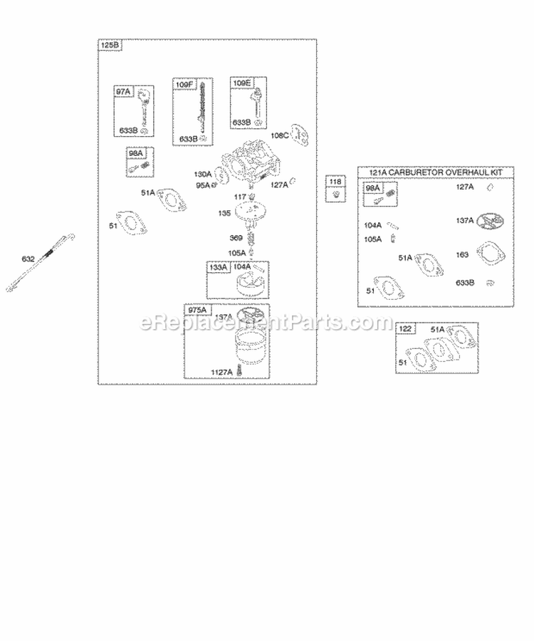 Carburetor Kit - Carburetor Overhaul Diagram and Parts List for 21A414-0017-E1  Briggs and Stratton Engine